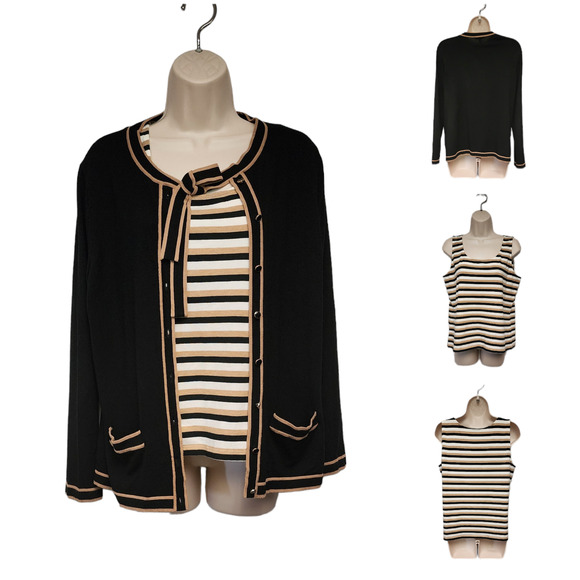 Talbots Petite LP 2PC Cardigan Sweater/ Free Top Black/ Brown - Picture 1 of 14